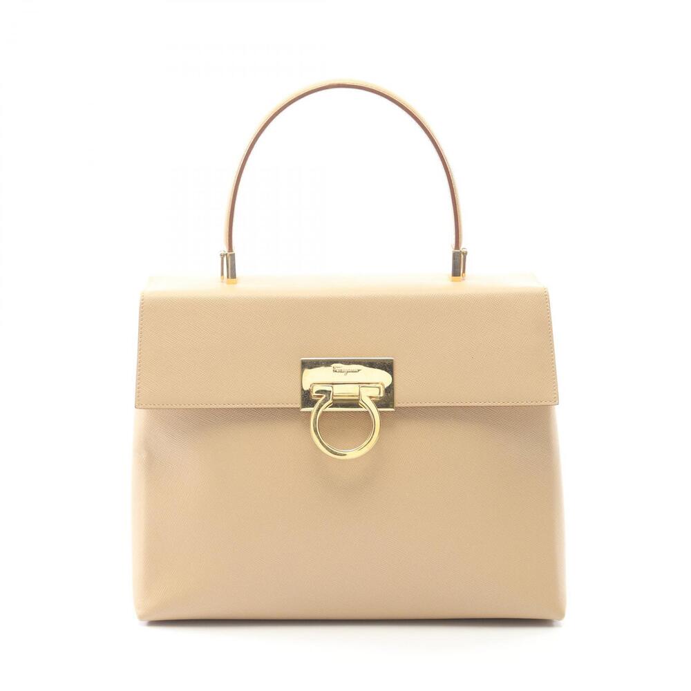 Salvatore Ferragamo Gancini Handbag Leather Beige Cream